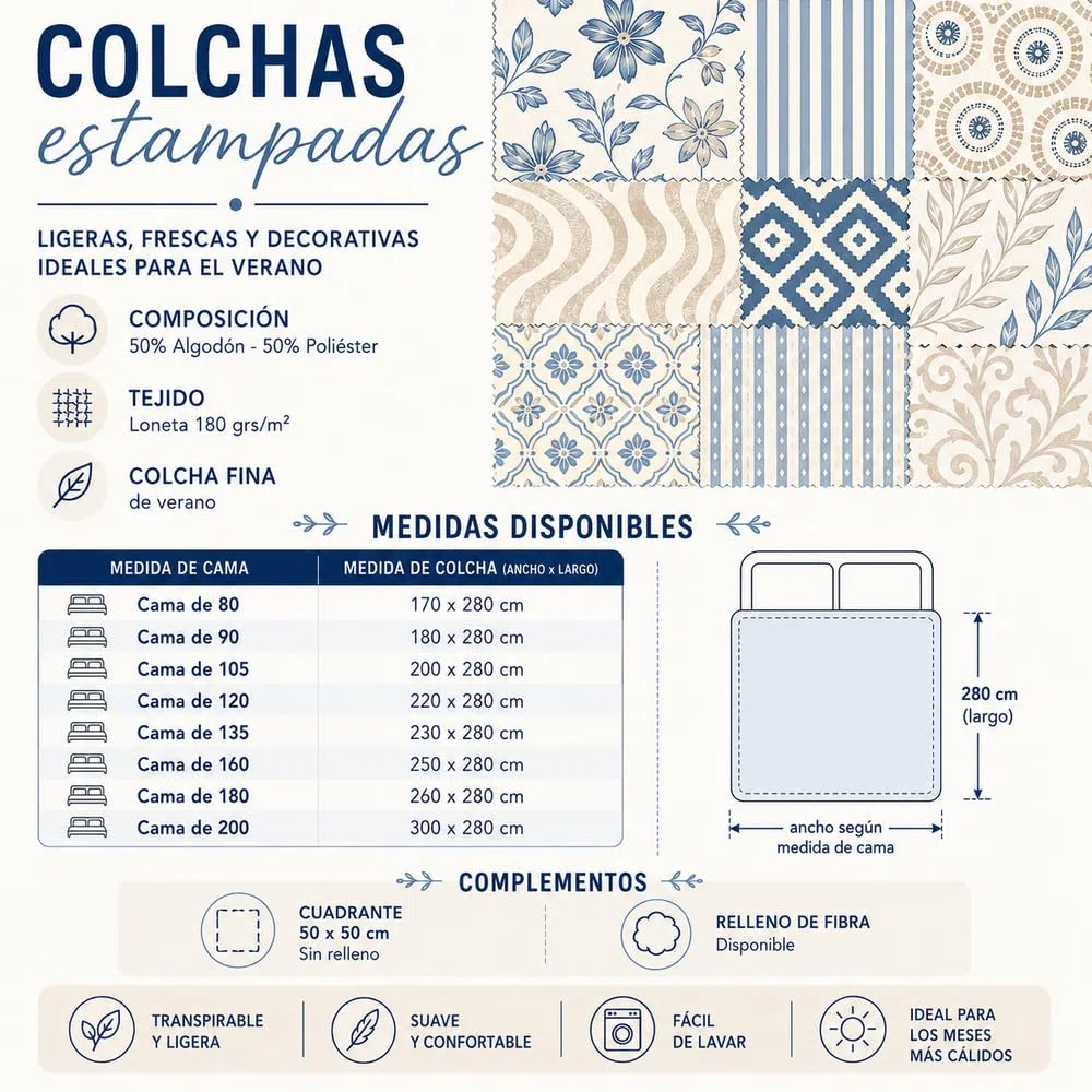 SABANALIA - Colcha Cama 200 | Estampada Stone | 50% Algodón - 50% Poliéster | Cubrecama Primavera y Verano | Disponible en Varios Tamaños y Colores | (300x280) | Gris