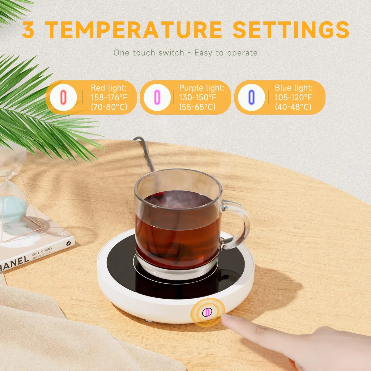 Calentador de Taza de café Calentador de Tazas Inteligente con 3 configuraciones de Temperatura Calentador de Bebidas eléctrico Apagado automático, Calentador de café, té y Leche (sin Taza)