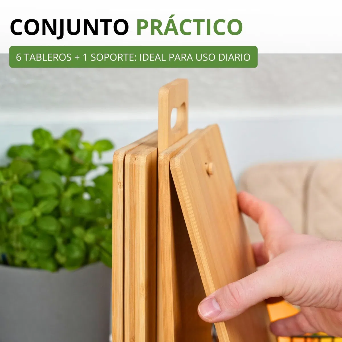 Westmark Tablas de desayuno – 6 tablas de pan incl. soporte, tablas para el desayuno y la cena, también ideales como tablas de cortar o platos para servir – bambú, 7 uds.