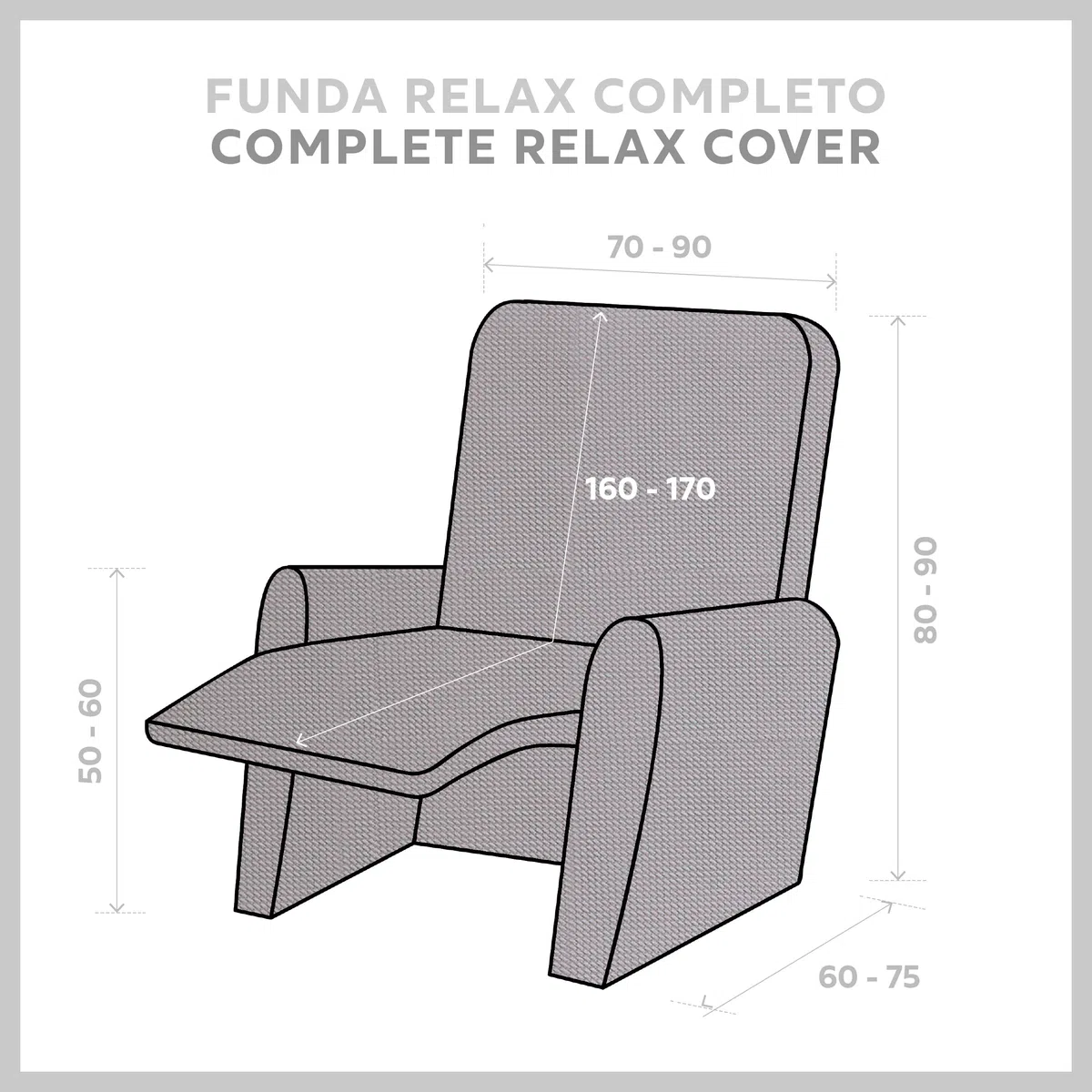 Textilhome Funda Sillón Relax Reclinable Elástica TEIDE, 1 Plaza de 70 a 100 cm, Protector Universal Ajustable con Espuma Antideslizante, Color Gris, Lavable y Resistente.