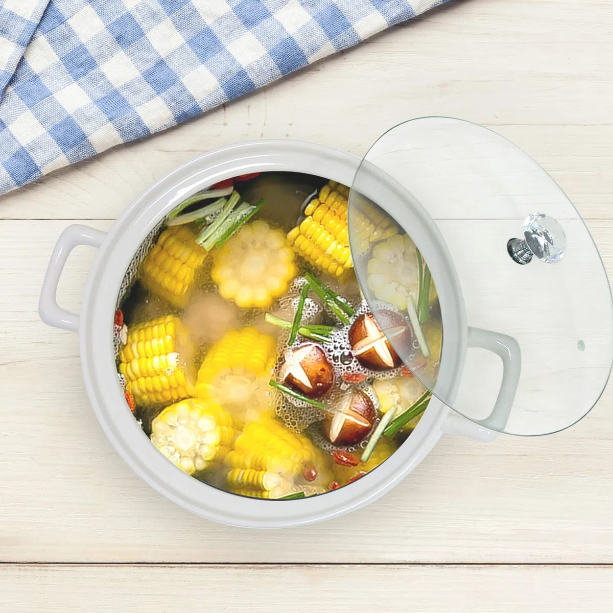 ABHOME Sopera de porcelana con tapa de cristal transparente para sopa de cerámica para restaurante, hogar, cocina, decoración blanca, bonita olla (1,3 L)