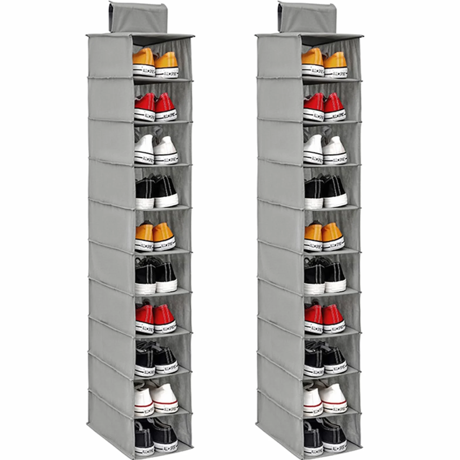2 estantes colgantes de almacenamiento para zapatos, 10 estantes, organizador de zapatos no tejido, plegable, ahorro de espacio, estante de ropa, sombrero, bolso para el hogar, dormitorio, armario (2