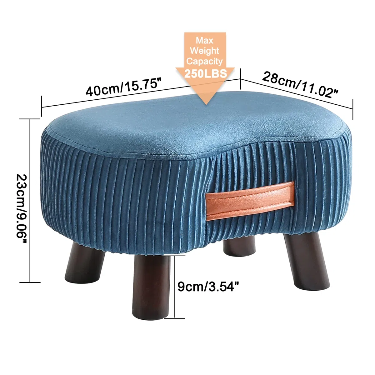 YMYNY Puf Otomana De Madera, Reposapiés Curvo Pequeño con Asa, Taburete De Sofá con Cojín De Asiento Suave, para Dormitorio, Sala De Estar, 40 × 28 × 23 CM, Azul Marino HBD021Q