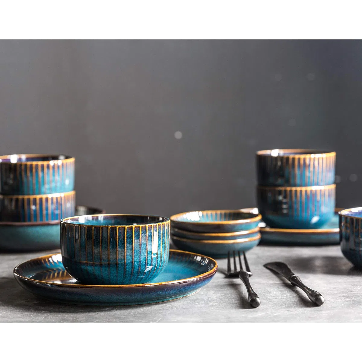 CSYY Cuencos de cereales, Cuenco de porcelana de 4 piezas, cuenco para sopa, apto para microondas y apto para lavavajillas, para cereales, sopas, postres, ensaladas-azul