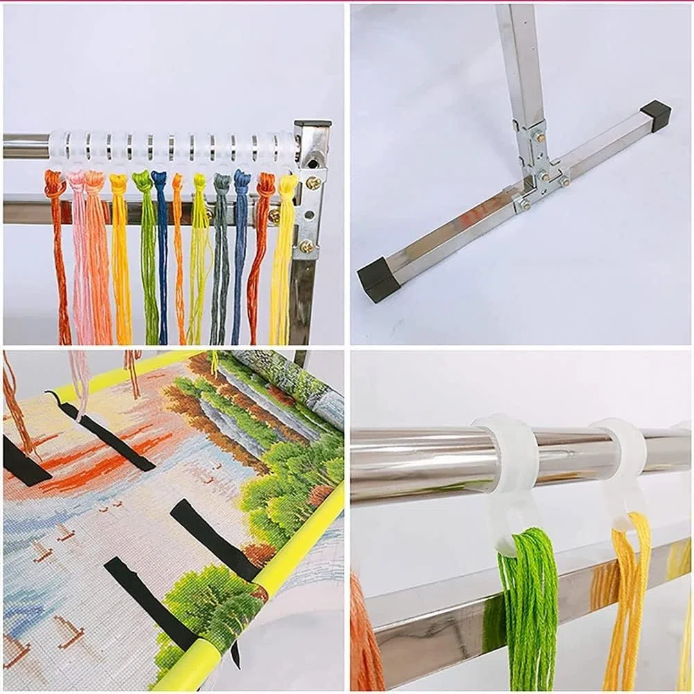 Soporte ajustable para aro de bordado, soporte de marco de punto de cruz de acero inoxidable de alta calidad con 12 hebillas de alambre para colgar, ideal para manualidades y punto de aguja de