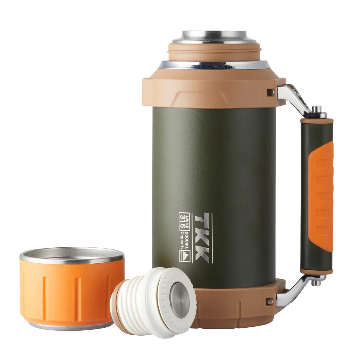 Aspiradora grande de café para bebidas calientes, acero inoxidable, botella aislada de 64 onzas con asa de taza que mantiene los líquidos calientes y fríos hasta 24 para reuniones al aire libre,