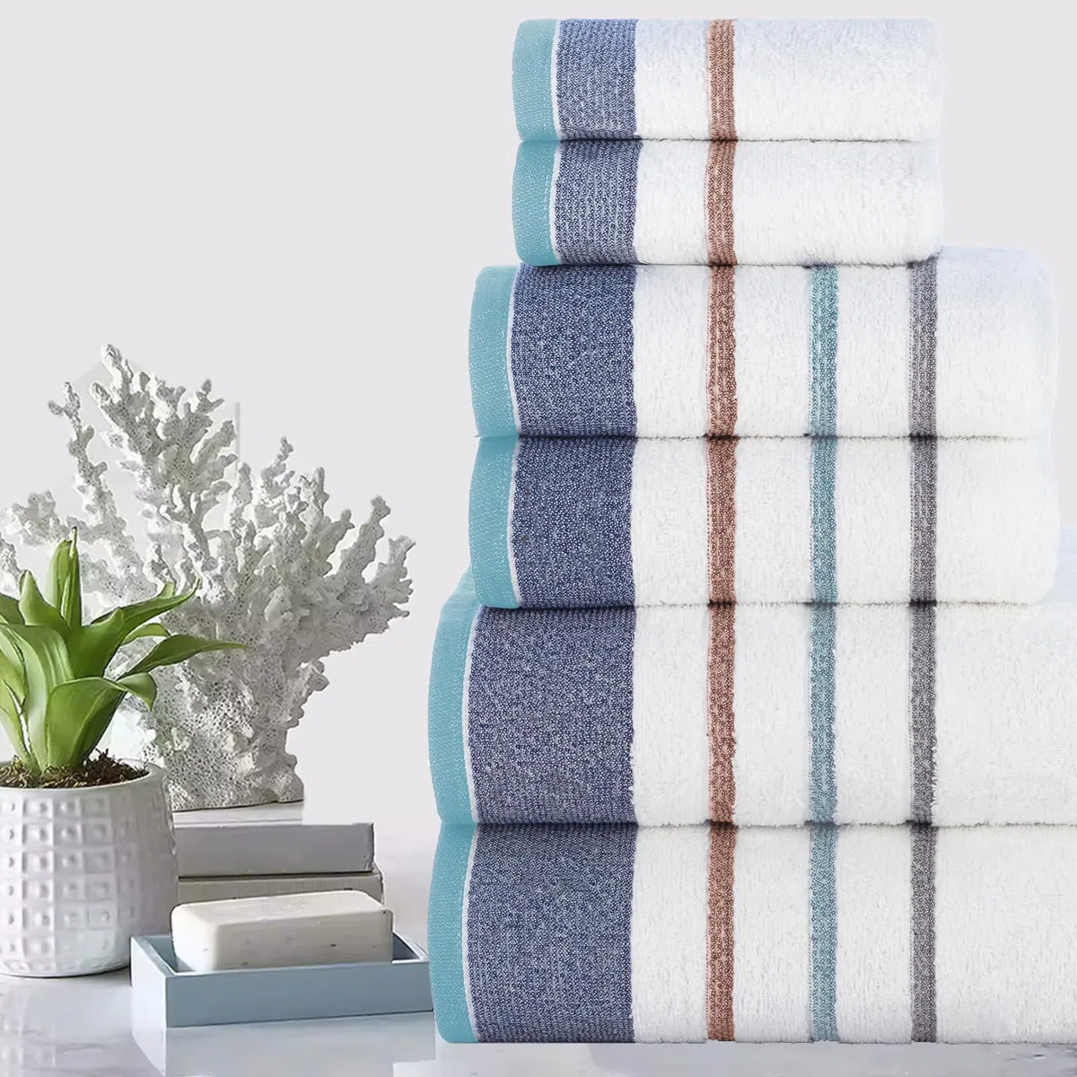 Casa Copenhagen White Bay Juego de Toallas, algodón Egipcio de 600 g/m² para hoteles, spas, cocinas y baños, Juego 6 Piezas 2 de baño, 2 Toallas de Mano, 2 toallitas faciales-Gris Vaquero.