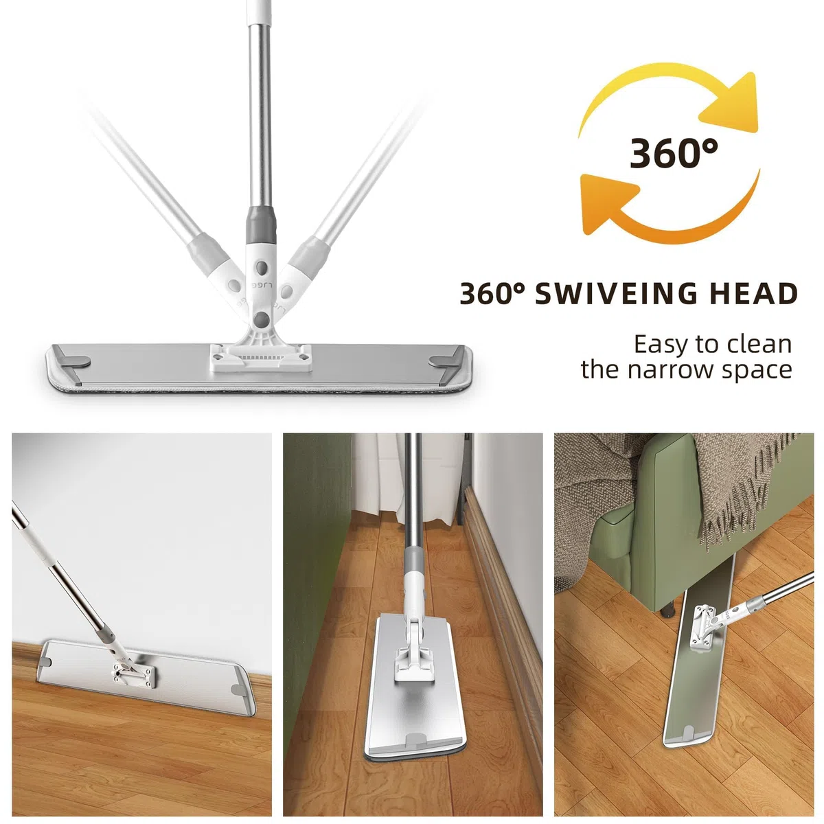 Mopas de Microfibra para Limpieza de Suelos, Herramienta de Limpieza de zócalos de 24 Pulgadas, mopa Plana para Piso Laminado de Madera Dura, Azulejos de Vinilo, mopa de baño y Cocina con 4