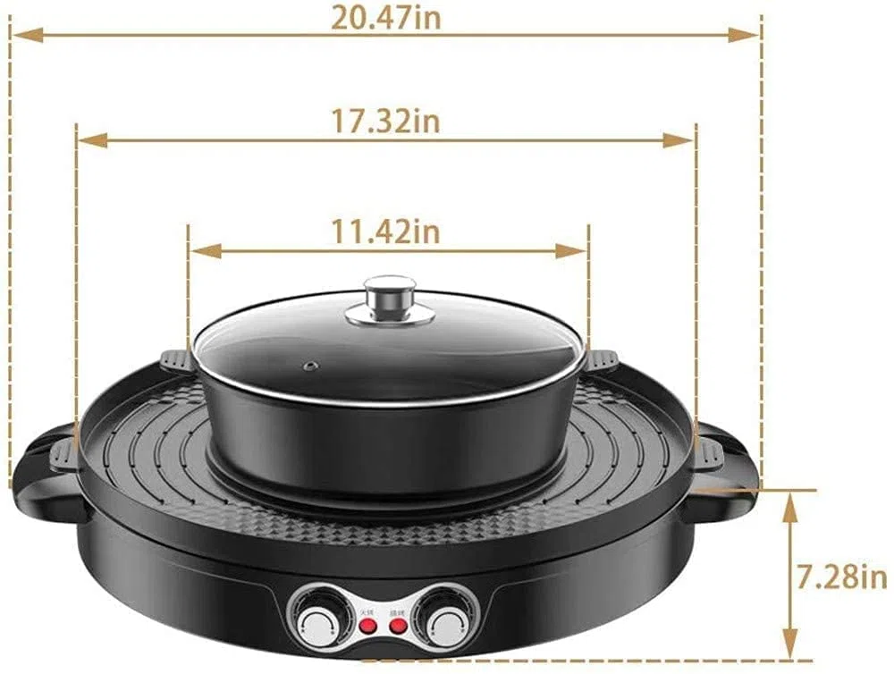 Parrilla Eléctrica Plancha de Asar 2 en 1 Olla Caliente eléctrica Parrilla para Barbacoa Shabu Pot con Control de Temperatura Independiente 1016(Color:Black)