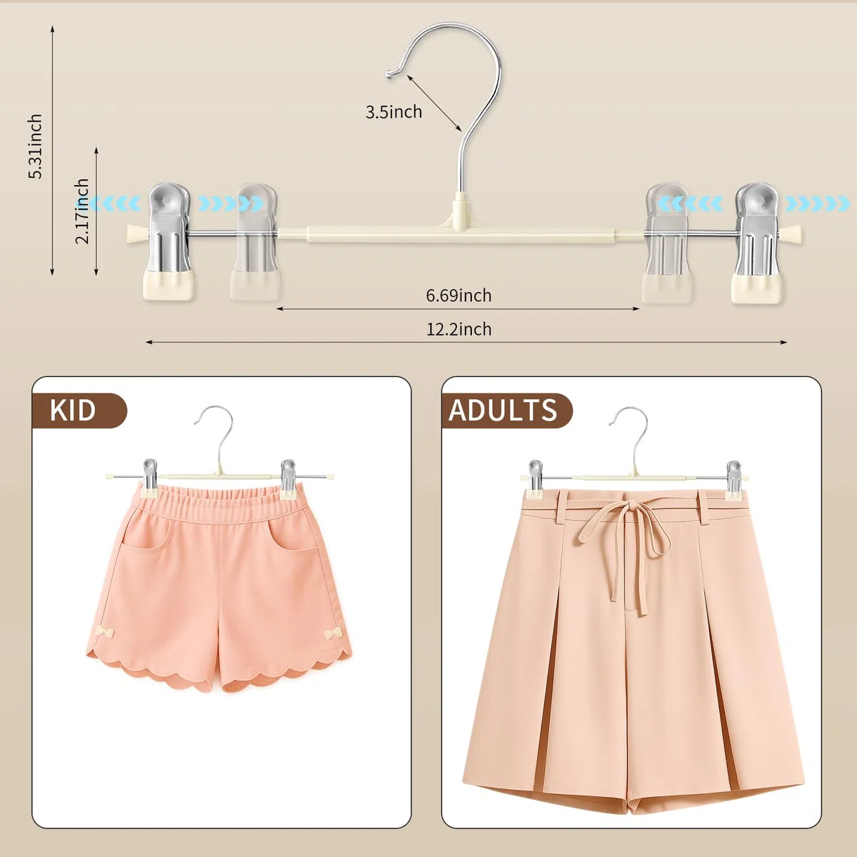 Perchas para pantalones con clips, paquete de 20 perchas ajustables para faldas para mujer, de metal negro, antideslizante, para pantalones, resistentes y ahorran espacio, para pantalones