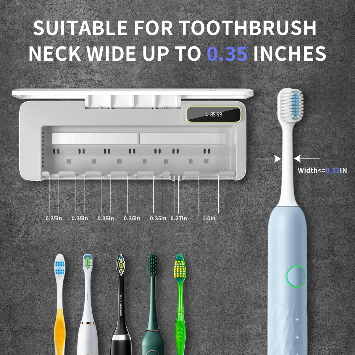 Soporte para Cepillo de Dientes, 5+1+1 Ranuras para cepillos de Dientes UV, Soportes Recargables de Pared para baños, Funciones de calefacción, sin taladrar (Blanco)