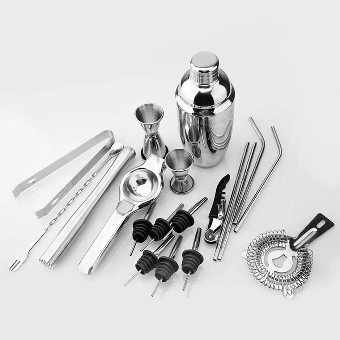 Juego de Cocktail Shaker Kit para Hacer Coctelera De 20 Piezas con Soporte Giratorio, Herramienta De Barman para Barra Casera De Acero Inoxidable Coctelera Profesional Herramientas (Color : Blue,Silv
