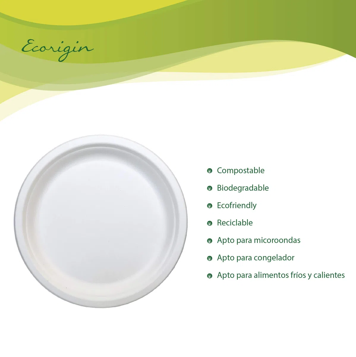 Platos desechables y ecológicos de caña de azúcar. Pack de 200 Unidades y 22 cm. Compostables y biodegradables.
