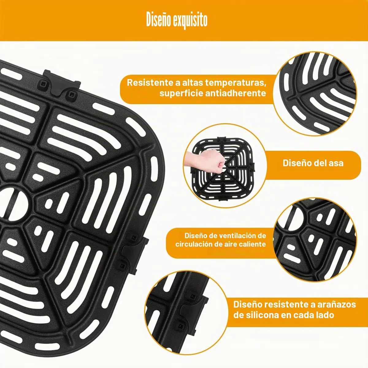 Bandeja para Freidora de Aire COSORI 4,7L CAF-L501, Rejilla de Repuesto Antiadherente 21x21 cm, Placa de Asado con Parachoques de Goma, Accesorios para Air Fryer, Apta para Lavavajillas