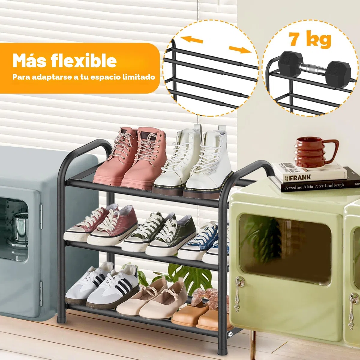 Zapatero Extensible de 3 Niveles, Estanteria Zapatos de Metal Ajustable de 43-78 cm, Shoe Rack Zapateras para 6-12 Pares de Zapatos, Zapatero para Armario Interior, Entrada, Baño, Puerta