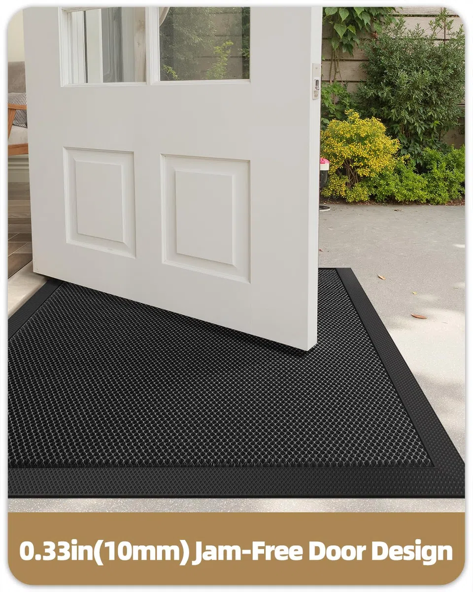 Color&Geometry Felpudo Entrada Casa Elástico de Seda - Alfombra Entrada Casa para Exteriores, Patio y Puertas - Resistente, Antideslizante y Secado Rápido, 43x76 cm Negro Grisáceo