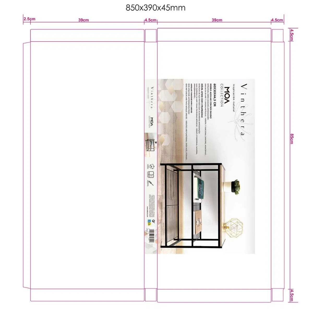Moa Mueble Auxiliar Acero Y Madera 60x30x44,5cm Hierro Incluye Instrucciones