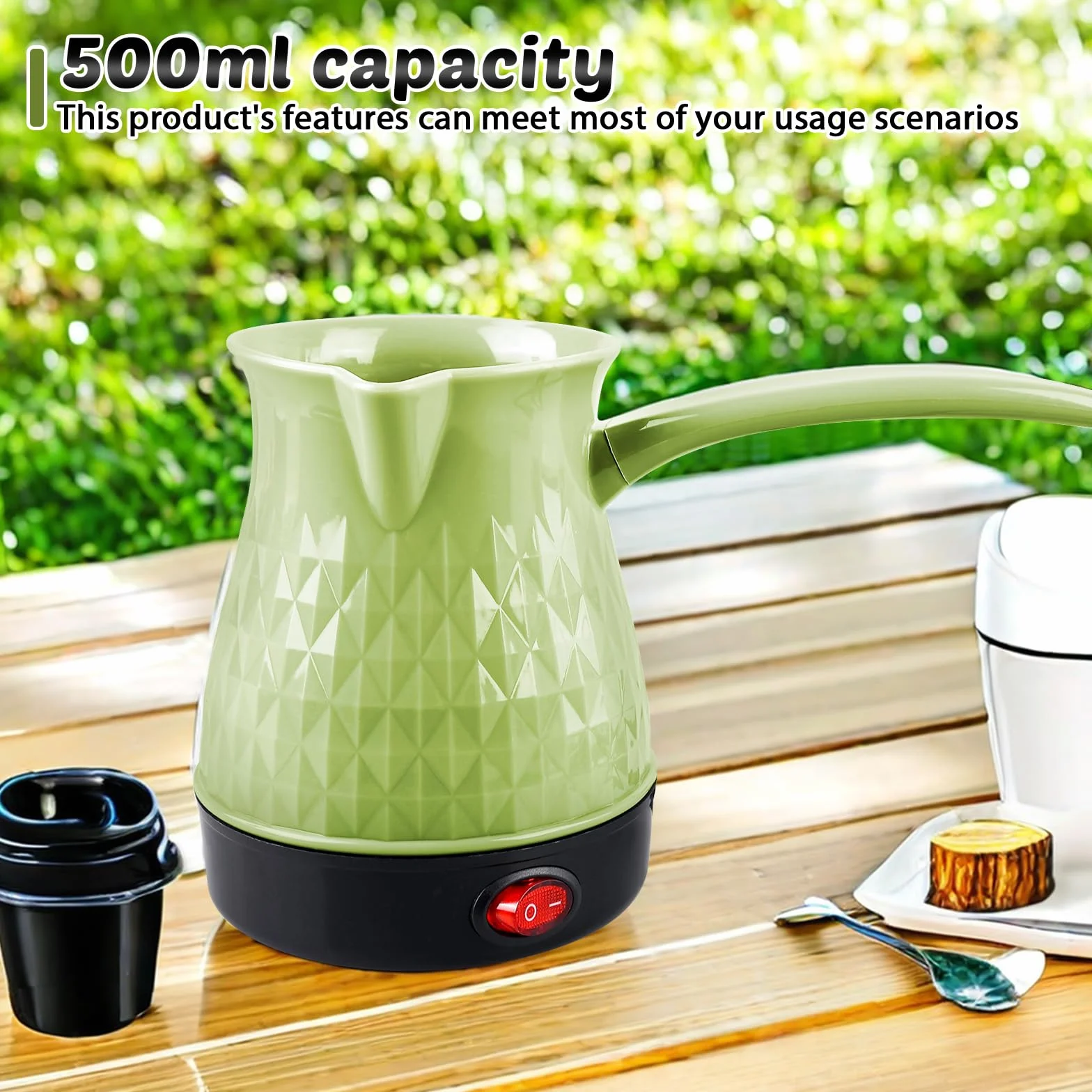 BORDEAG Cafetera Eléctrica Turca, 500 ml Verde, Acero Inoxidable, Ideal para Hogar y Oficina