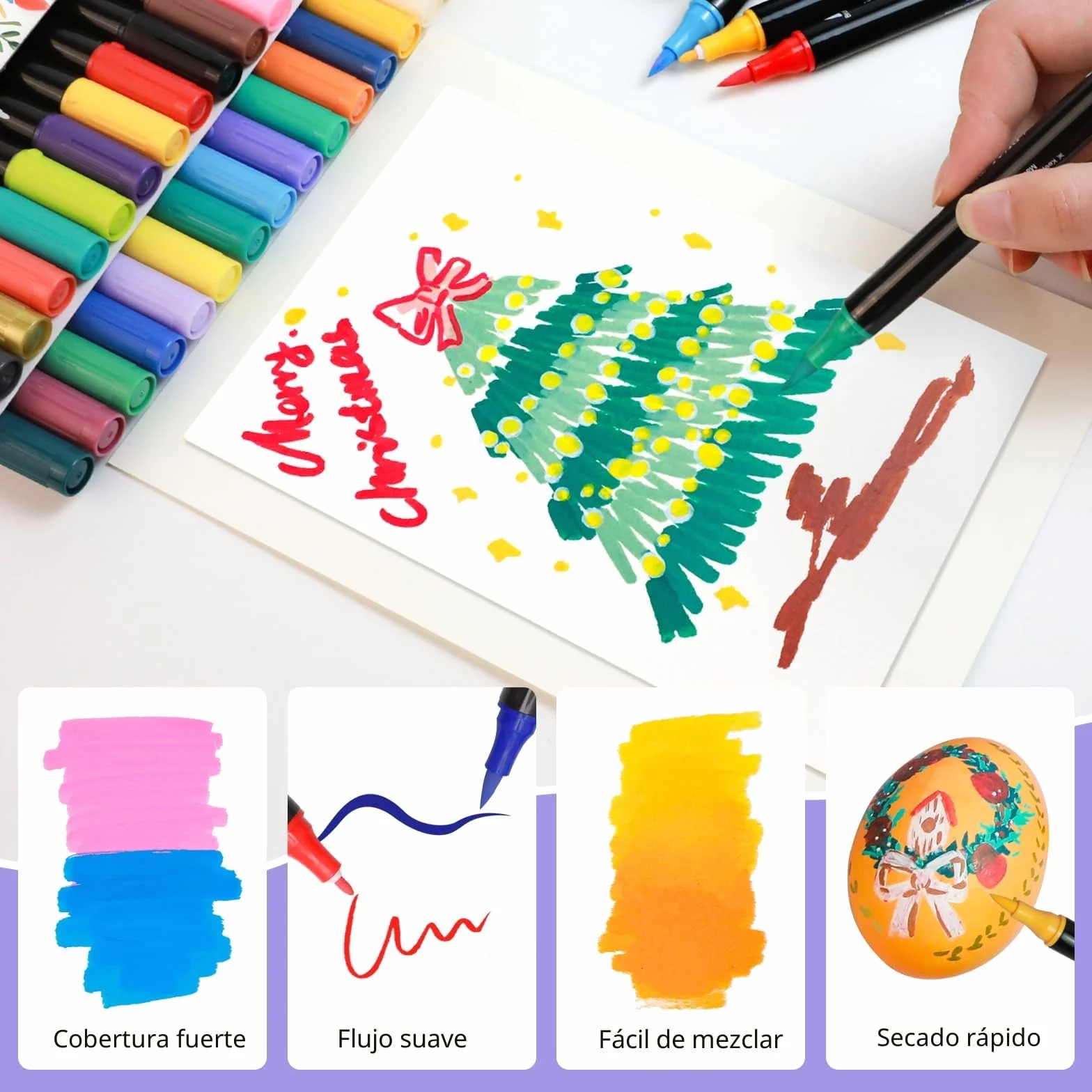 Artecho Lápices acrílicos de 60 colores, 0,5 – 5 mm, resistente al agua, doble punta (pincel y punta fina), con extremos dobles para pintura de roca, papel, madera, huevo, lienzo