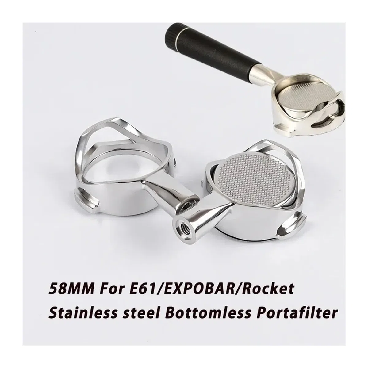Portafiltro hueco sin fondo de 58 mm for filtro máquina universal acero inoxidable(58mm-E61-silver)