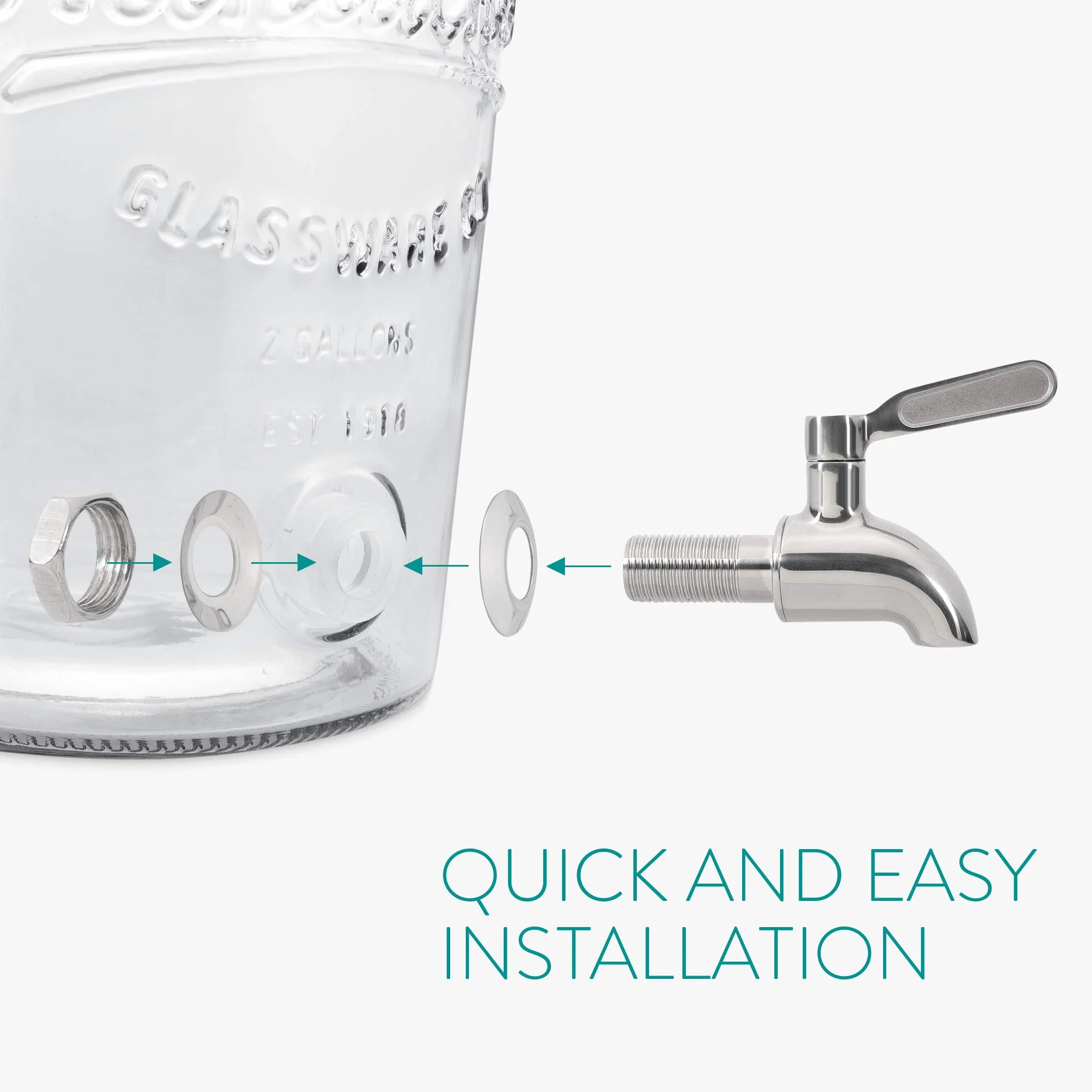 Navaris Dispensador de Bebidas con Grifo 8L - Recipiente de Vidrio con Tapa y Cierre Giratorio de Acero Inoxidable - Agua Jugo Vino Sangria
