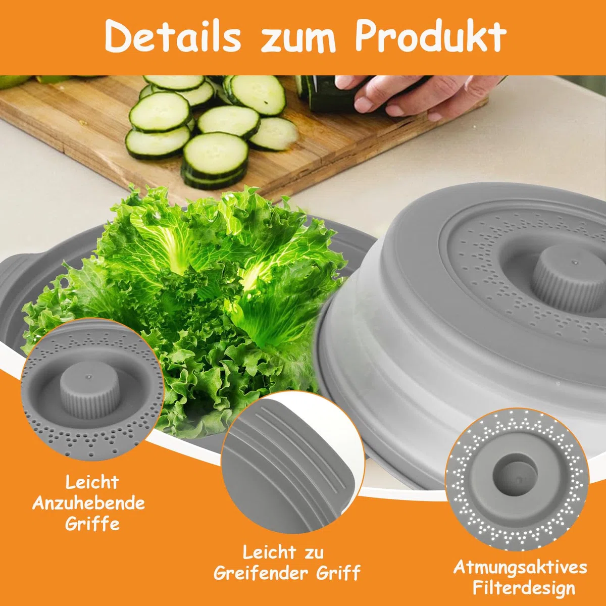 2 cubiertas plegables para microondas, tapa antisalpicaduras, cesta de filtro con agujeros de vapor, tapa de microondas con agujeros de vapor, reutilizable, para frutas y verduras, gris, azul