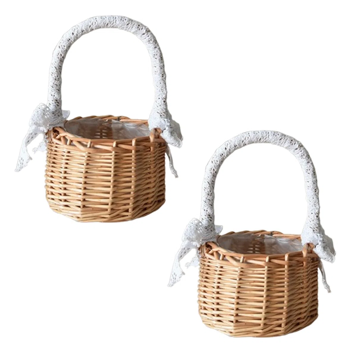 2 Piezas Cestas Pequeñas Mimbre Con Asa, Cesta Setas Mimbre, Cesta De Flores Secas, Cestas Tejidas Con Lazo, Cestitas De Pequeñas, Para Boda Ceremonia Fiesta, Decoración Del Jardín (A, Pequeño)