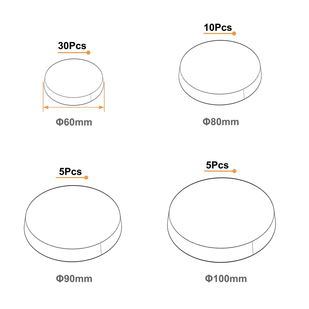 Evemodel Modelo de base redonda de 60 mm, 80 mm, 90 mm, 100 mm, base de plástico para mesa de arena, juegos de guerra, mesa con base mixta (50 unidades)
