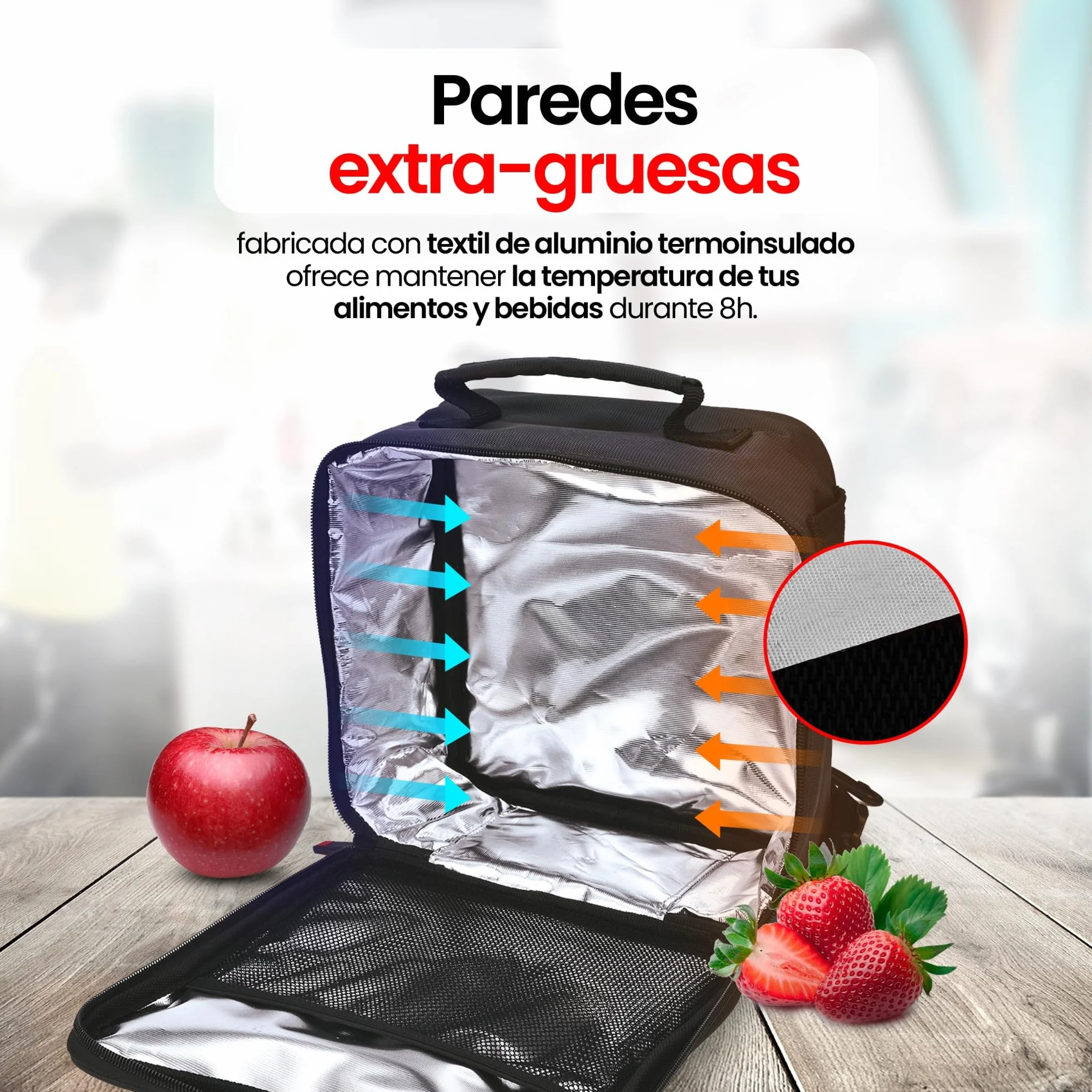 Maxi Bolsa Térmica Porta Alimentos - Lunch Bag Grande 5,8 l con Tapers de Plástico 0.7 l y 1 l, Bolsa Nevera con Paredes Extra-Gruesas Mantiene Calor/Frío 8h, Loncheras de Trabajo, Oficina, Gris