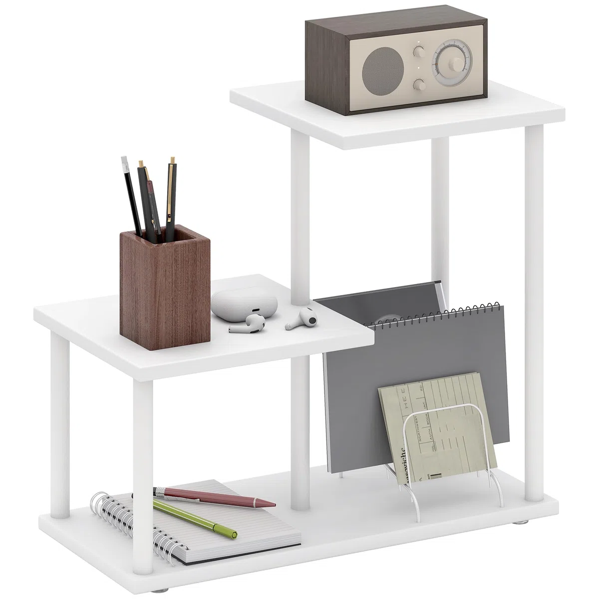 HOMCOM Estantería Efecto Madera Estantería Librería de 3 Niveles Estilo Moderna con Estructura de Metal Estante de Almacenamiento para Escritorio Oficina Cocina 40x20x34,5 cm Blanco