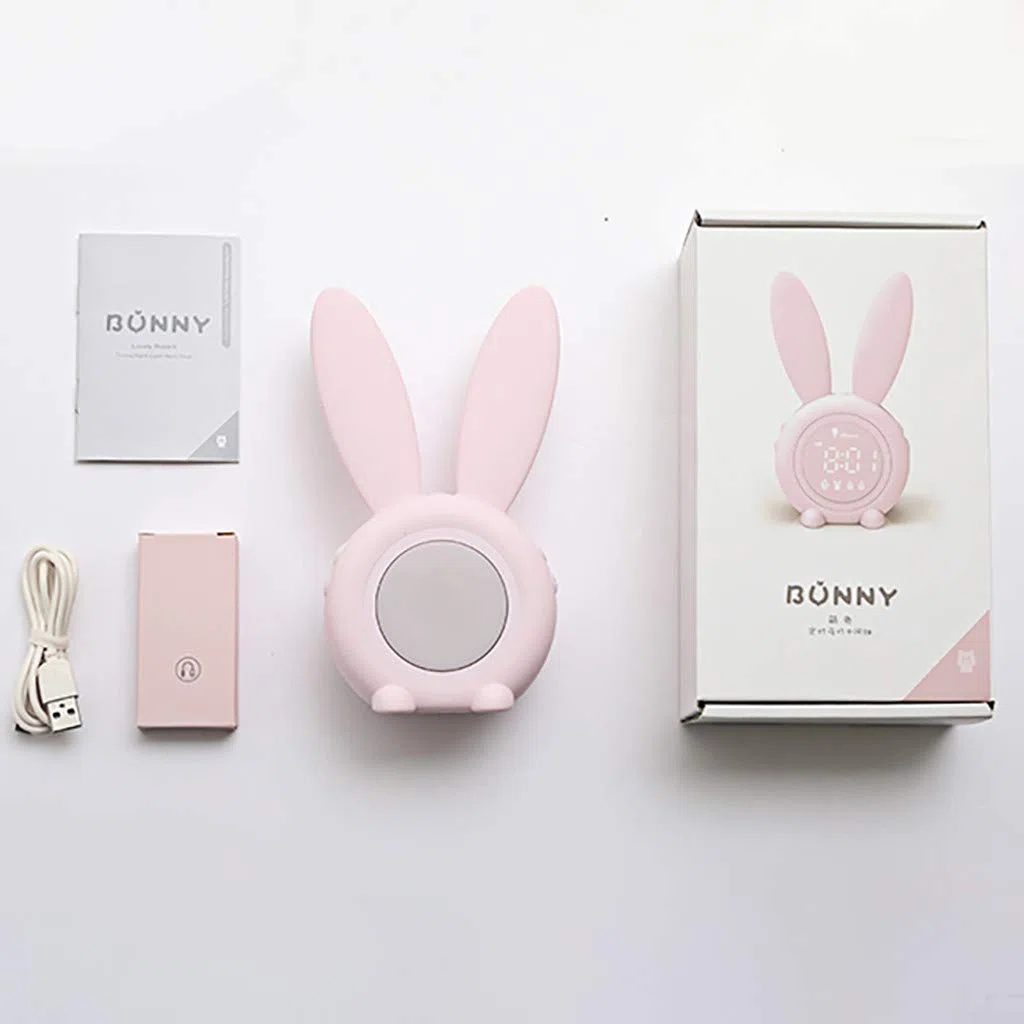 FBGood - Reloj Despertador de luz con diseño de Conejo, lámpara de Noche y luz Nocturna, lámpara de Reloj electrónico de Banda con Dibujo Creativo Digital