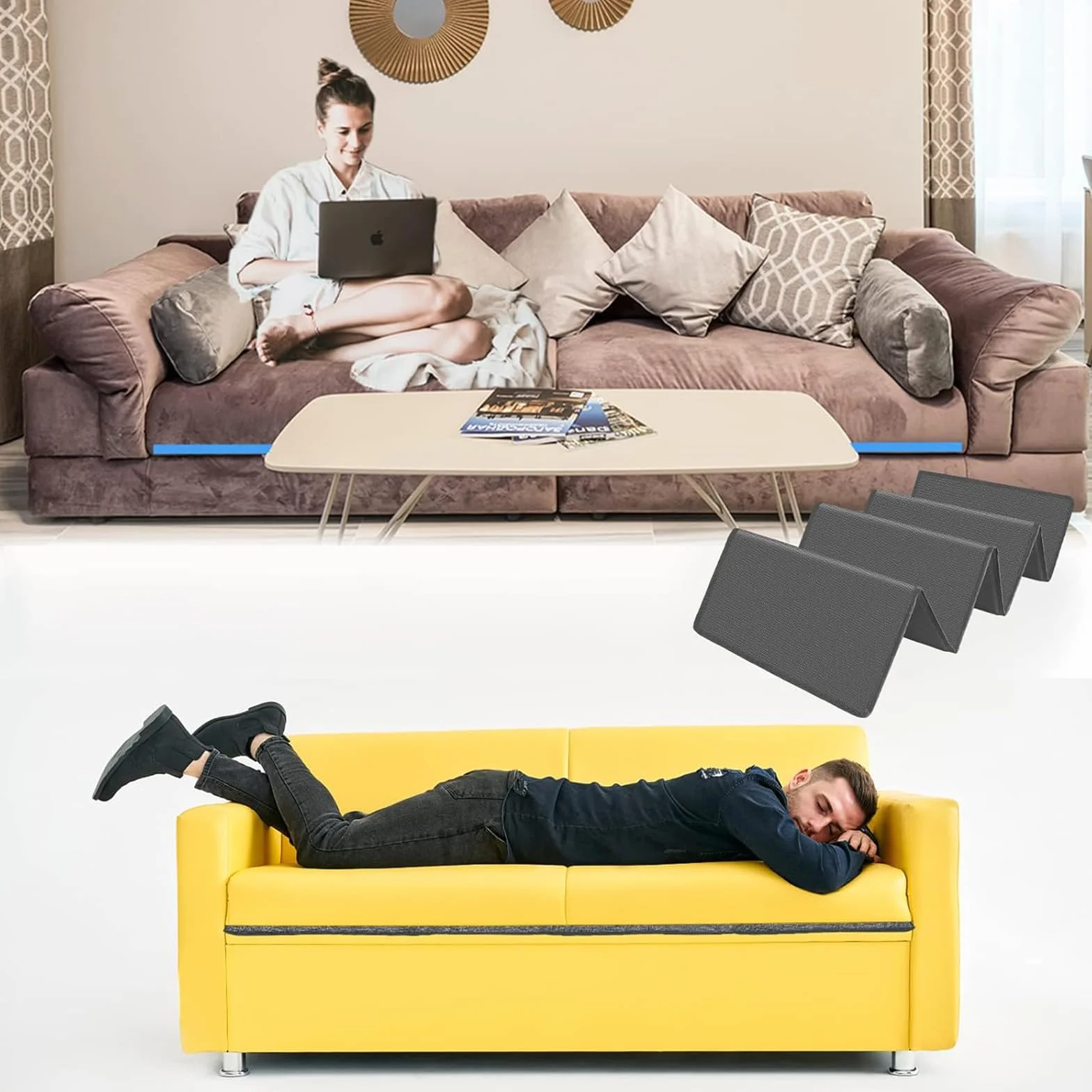 Almohada de Soporte para sofá hundido 167,5x43 cm, Tabla y cojín reparador y Salvador de sofá Plegable con Tela Oxford y tableros de Madera, para la mayoría de sofás de 3 plazas