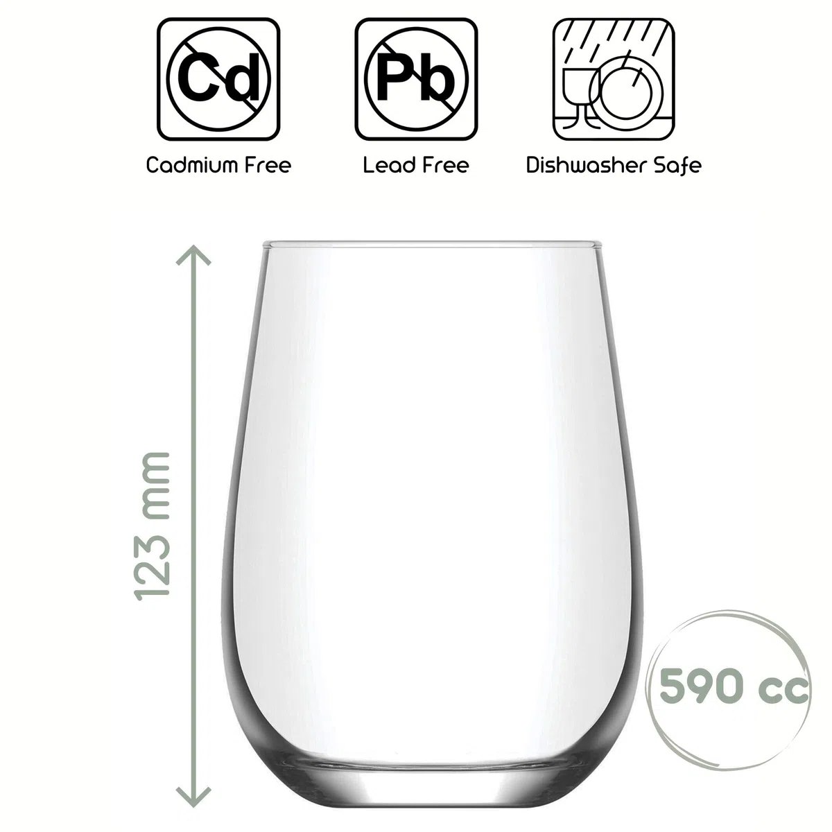 LAV Pint Vasos de Agua Grandes de 590ml, Set de 6 Unidades, 100% SIN PLOMO Vasos de Vino, vasos de Cristal, Aptos para Lavavajillas, vasos de coctel, Vasos de Bebidas, Vasos de Zumo