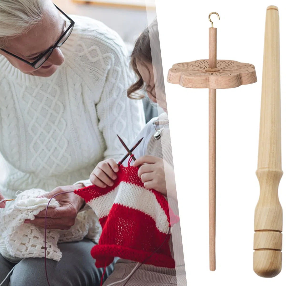 Genérico Huso De Hilar De Madera - Huso Manual Con Volante Para Principiantes - Herramientas Artesanales y Accesorios para Tejer, Coser, Hacer Punto y Ganchillo