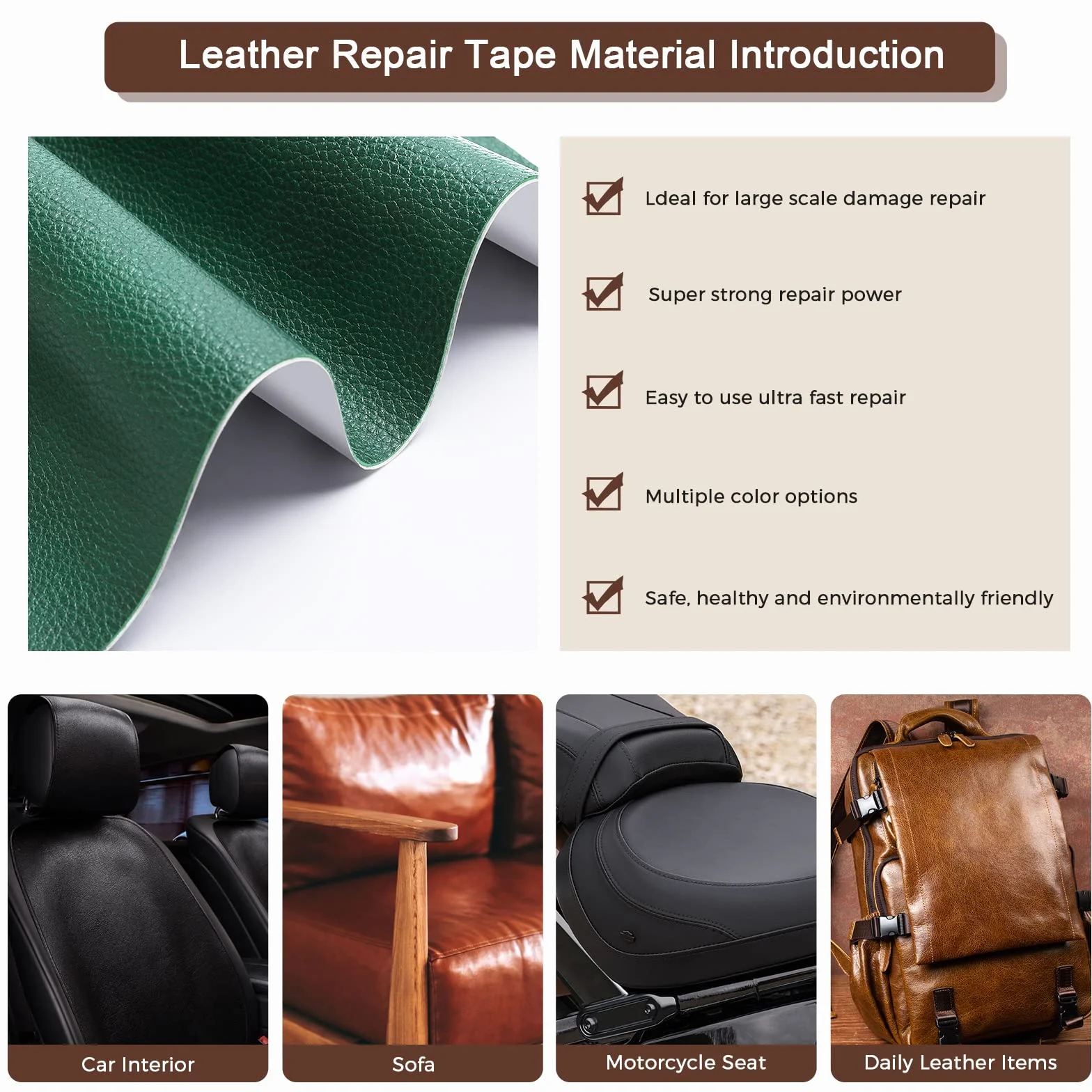 JDLUGH Juego de parches de reparación de piel para sofá, silla de oficina, muebles de cuero, vinilo para reparación de muebles, color verde (38 x 152 cm)