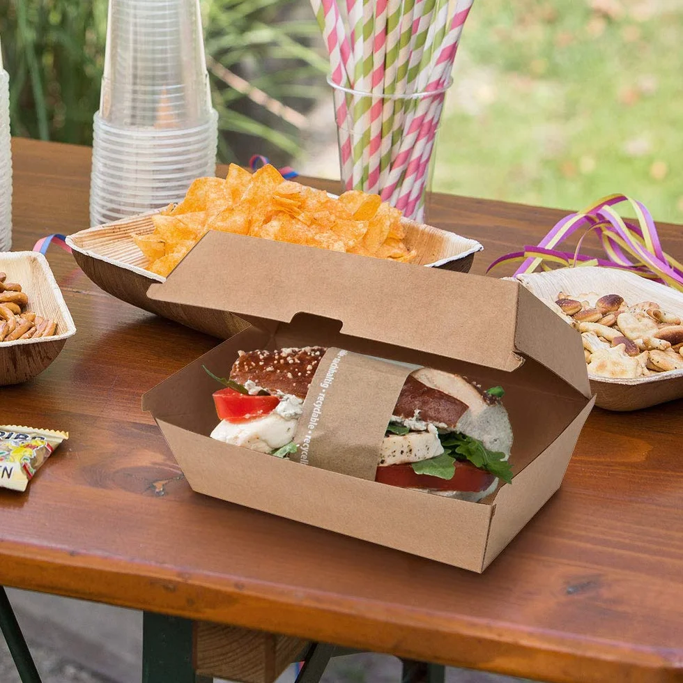 BIOZOYG Caja de cartón kraft Take Away 200 piezas I Cajas de comida robustas con tapa de bisagra alta I Caja de snacks I Envase To Go de cartón marrón 21,4 x 11,4 x 8,5 cm I Biodegradable