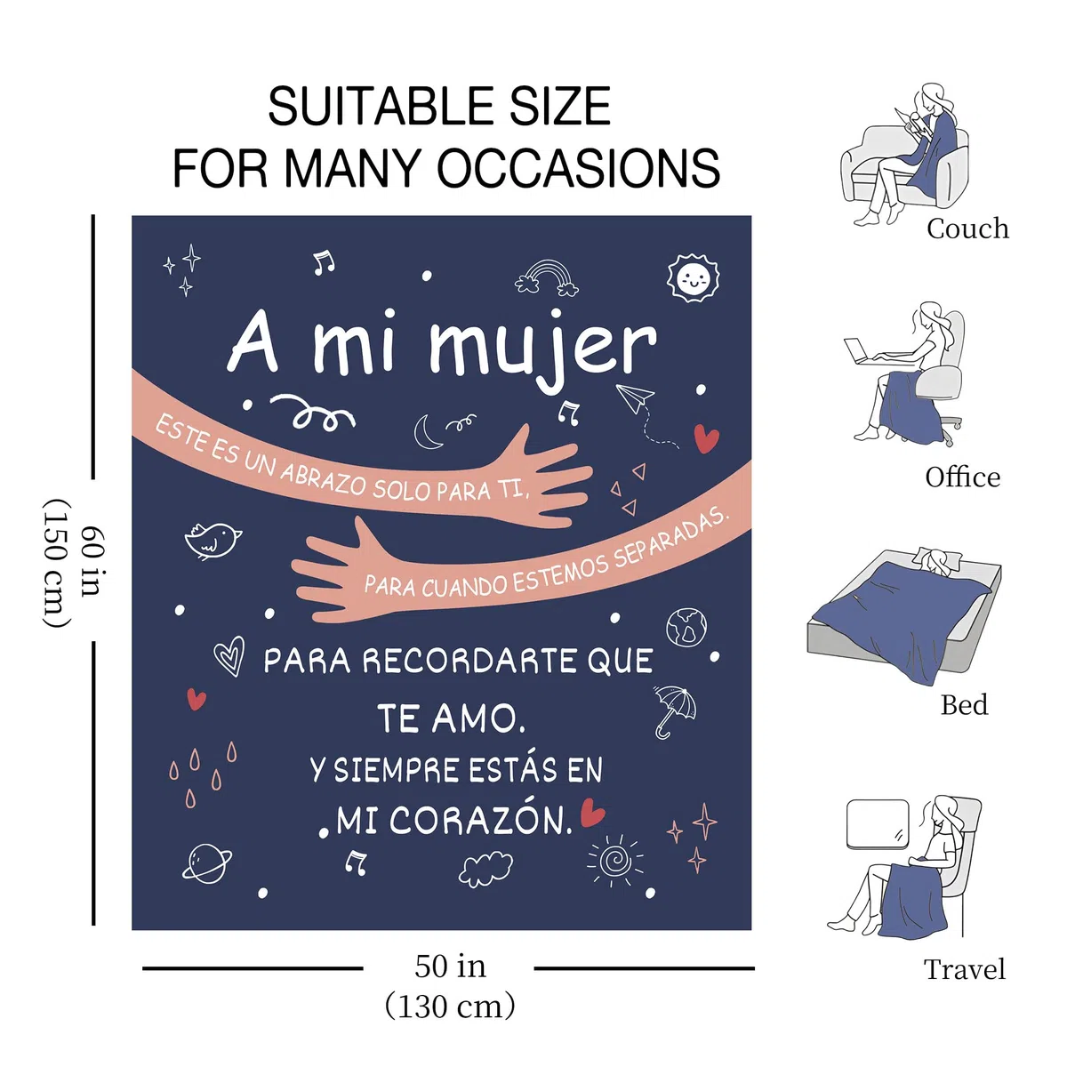 Amorea A mi Mujer Este es un Abrazo Solo para ti Manta para Esposa Manta para abrazar Cumpleaños San Valentín (Mujer-a)