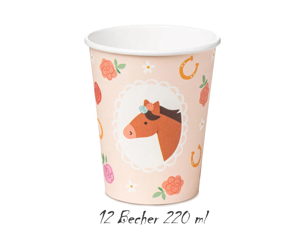 Vajilla de 48 piezas, diseño de pony, caballos dulces, cumpleaños, niñas, niños, fiestas, cumpleaños infantiles, adultos, vajilla de cartón, caballo, jinete, para 12 personas
