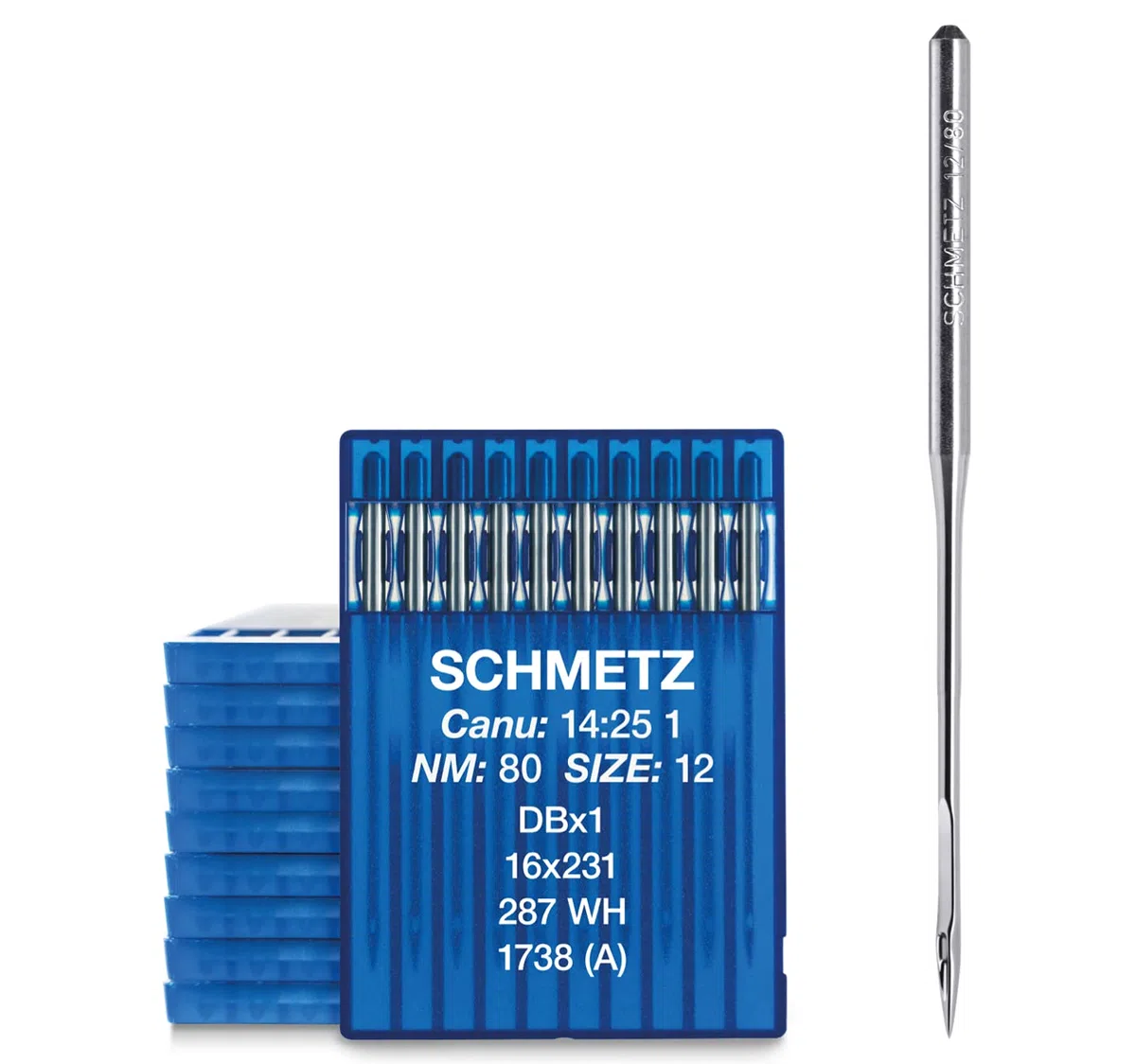 SCHMETZ | 100 Agujas para máquinas de coser industriales | Con cabo redondo | DBX1, 16X231, 287 WH / 1738 (A) | Grosor 80/12 | Nota: Compruebe el sistema recomendado en el manual de instrucciones