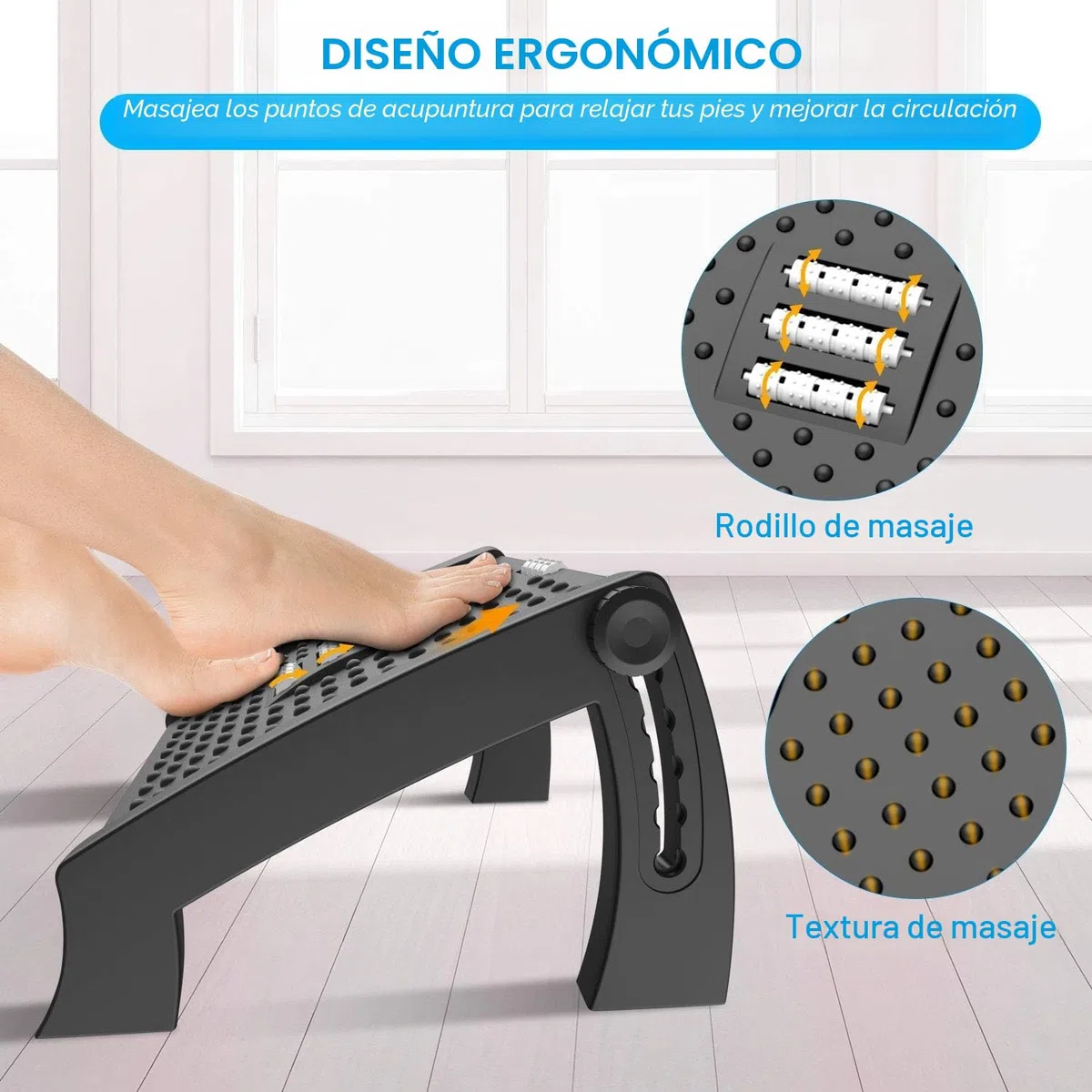 Reposapies de Oficina, Reposapiés Ergonómico para Escritorio con Función de Masaje, 6 Reposapiés de Altura Ajustable Antideslizantes para Oficina