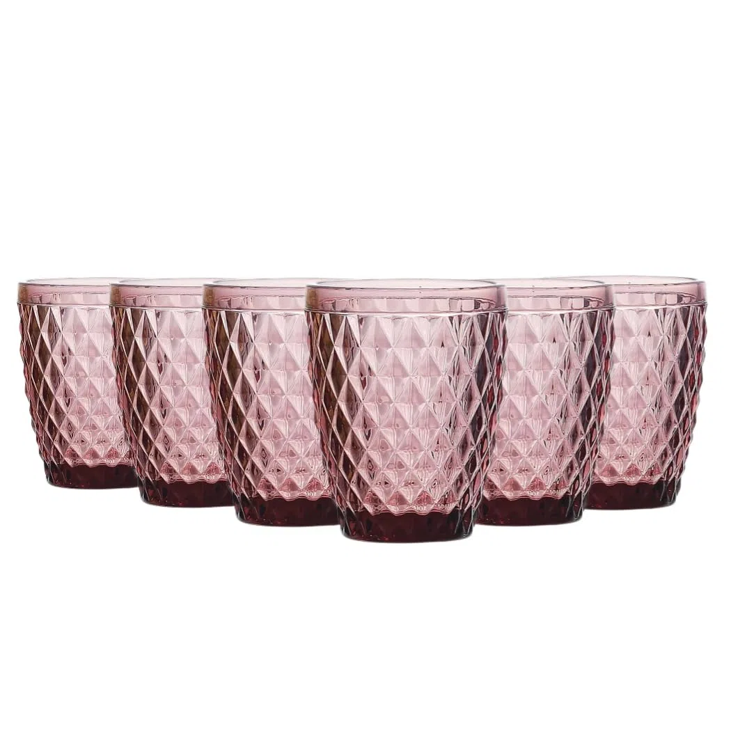 Set de 6 Vasos Colores o Transparente, Vaso de Cristal agua de 250 ml, Vaso de Agua y Bebidas, Aptos para Lavavajillas (Rosa)