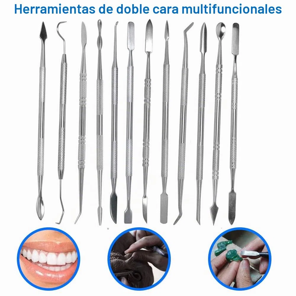 MMOBIEL Juego de 12 piezas de tallado de cera de acero inoxidable, herramientas de cincel para talladores de cera, herramientas de cincel de polímero de doble extremo, SFX, herramientas de arcilla de