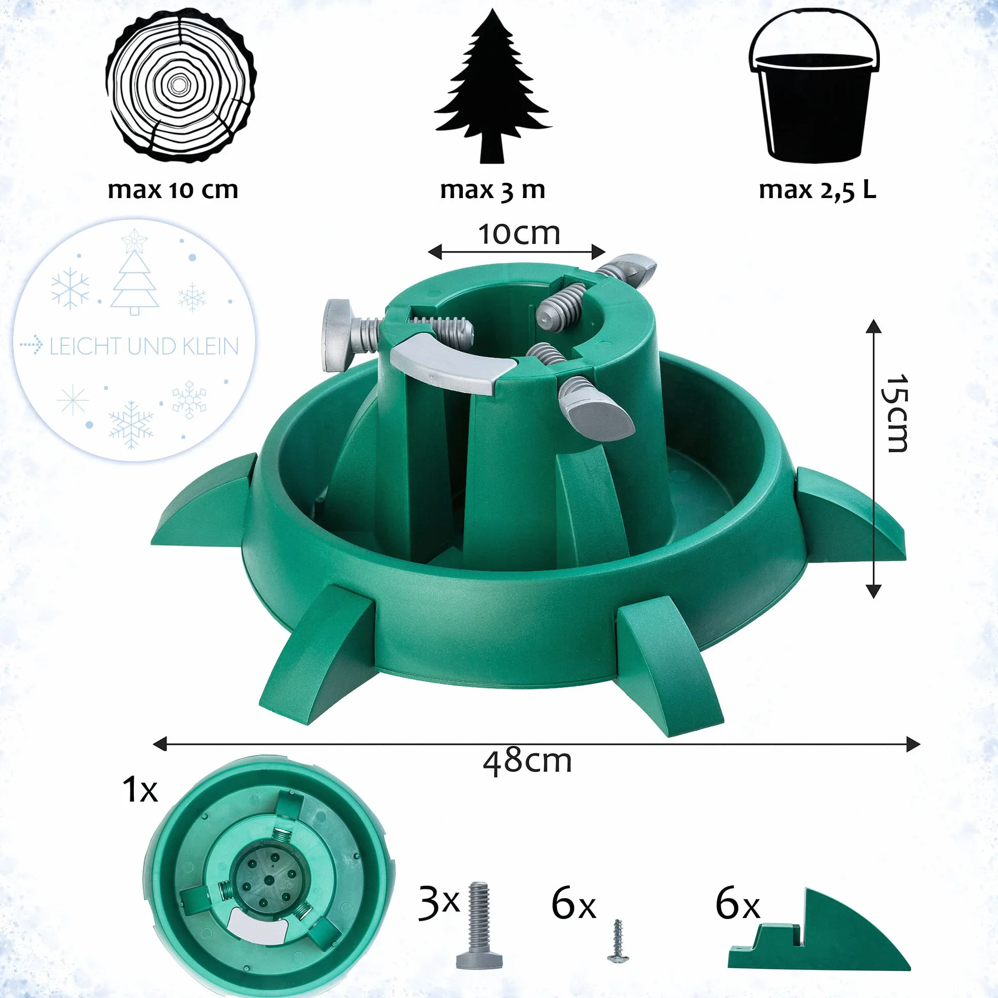 KADAX - Soporte para árbol de Navidad con depósito de Agua, diseño Moderno de plástico Resistente para árboles, Varios tamaños, Estable y Verde (Altura del árbol hasta 3 m)