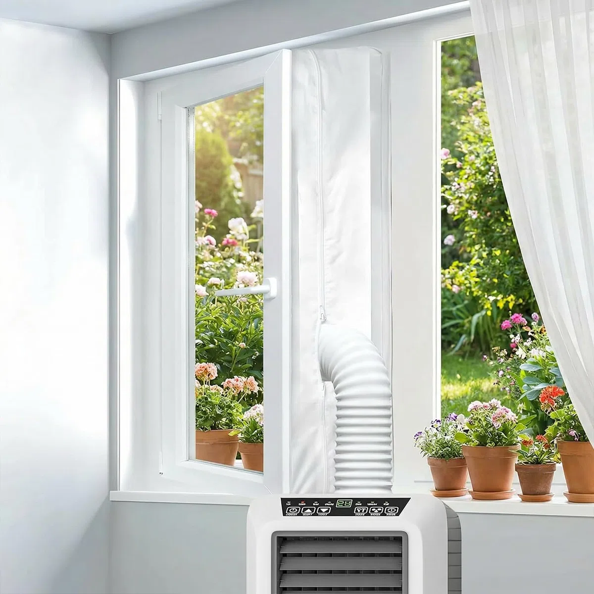 Sello de Ventana Universal, 400cm Junta de Ventana Portátil para Aires Acondicionados y Secadora de Muebles, Kit de Sellado para Aire Acondicionado con Cremallera Doble, Fácil Instalación