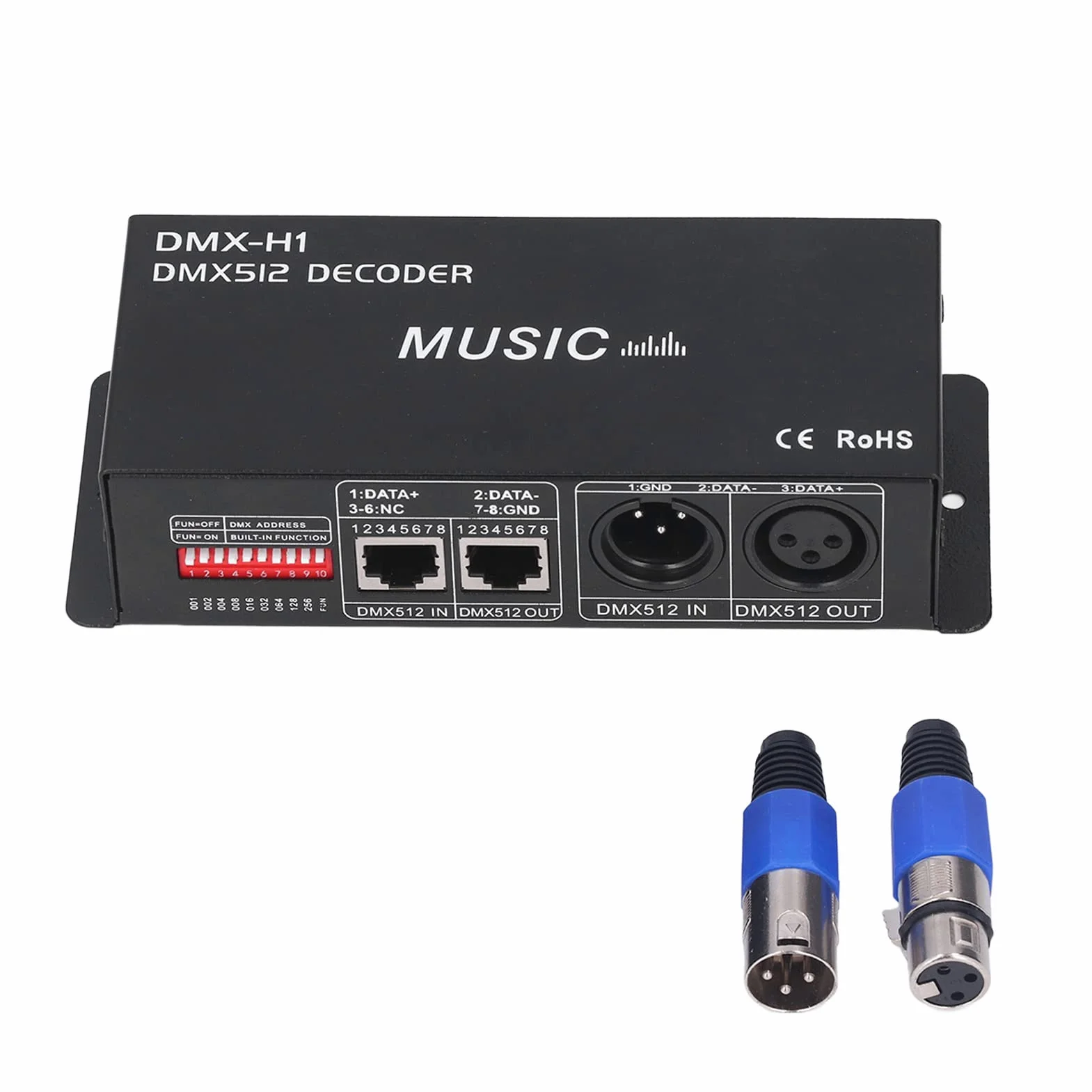 Descodificador DMX 512 de 4 Canales Descodificador DMX de 4 Canales Descodificador RGB Ajuste Controlador de Descodificador LED de Atenuación RGB para Bares Hoteles Barras Sobrias (8A por canal)