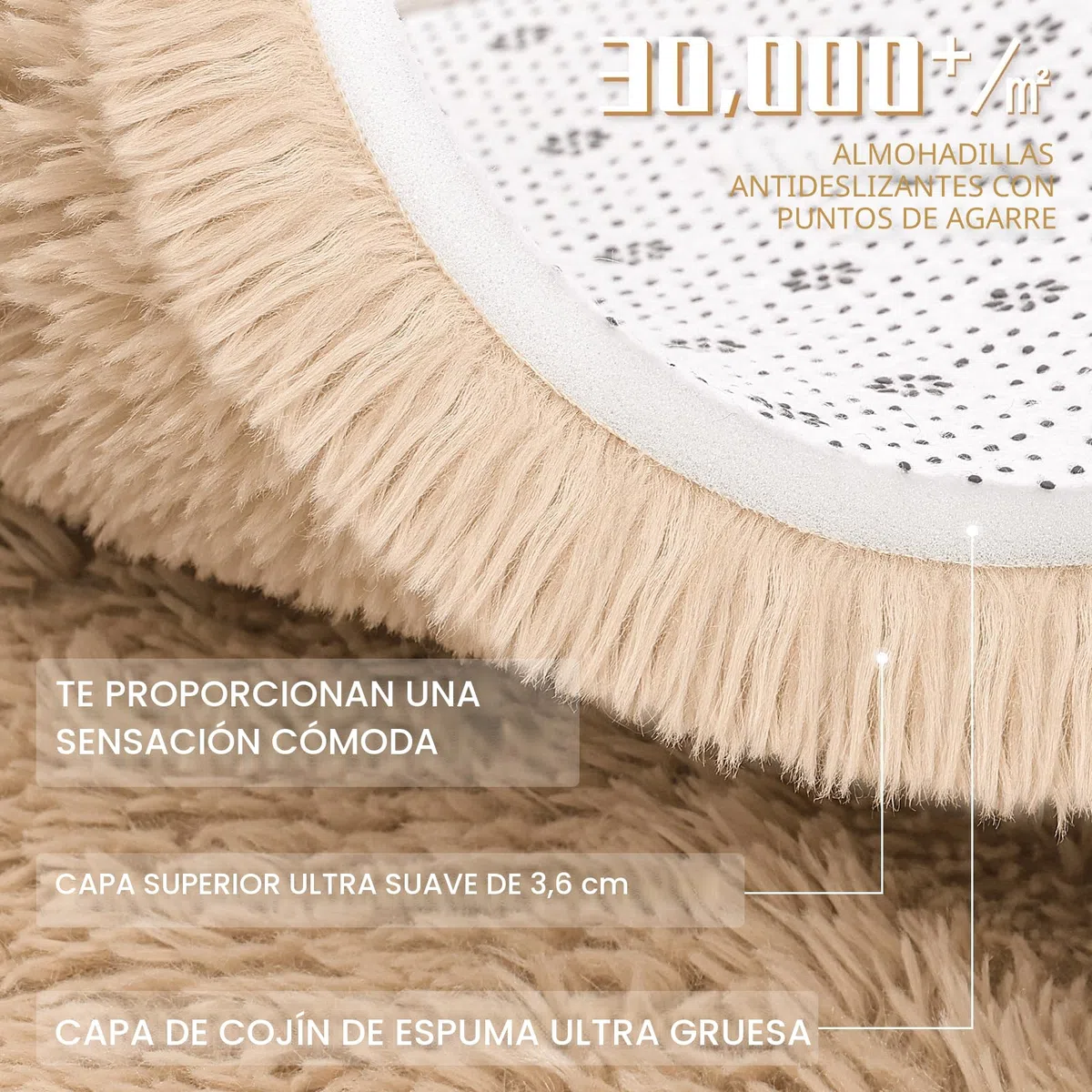 Homaxy Alfombra de Pelo Largo, Antideslizante, Parte Inferior Lavable, Alfombra Grande para salón, habitación de los niños, Dormitorio - 120 cm Redonda, Beige