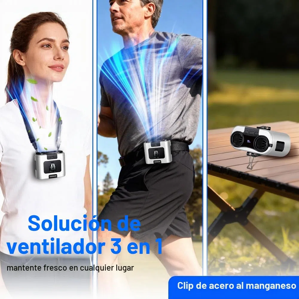 Cazokasi 2026 Ventilador de clip de cintura recargable de 20000 mAh Ventilador portátil para el cuerpo Ventilador personal potente de hasta 40H Ventilador de enfriamiento y prevención de golpes de