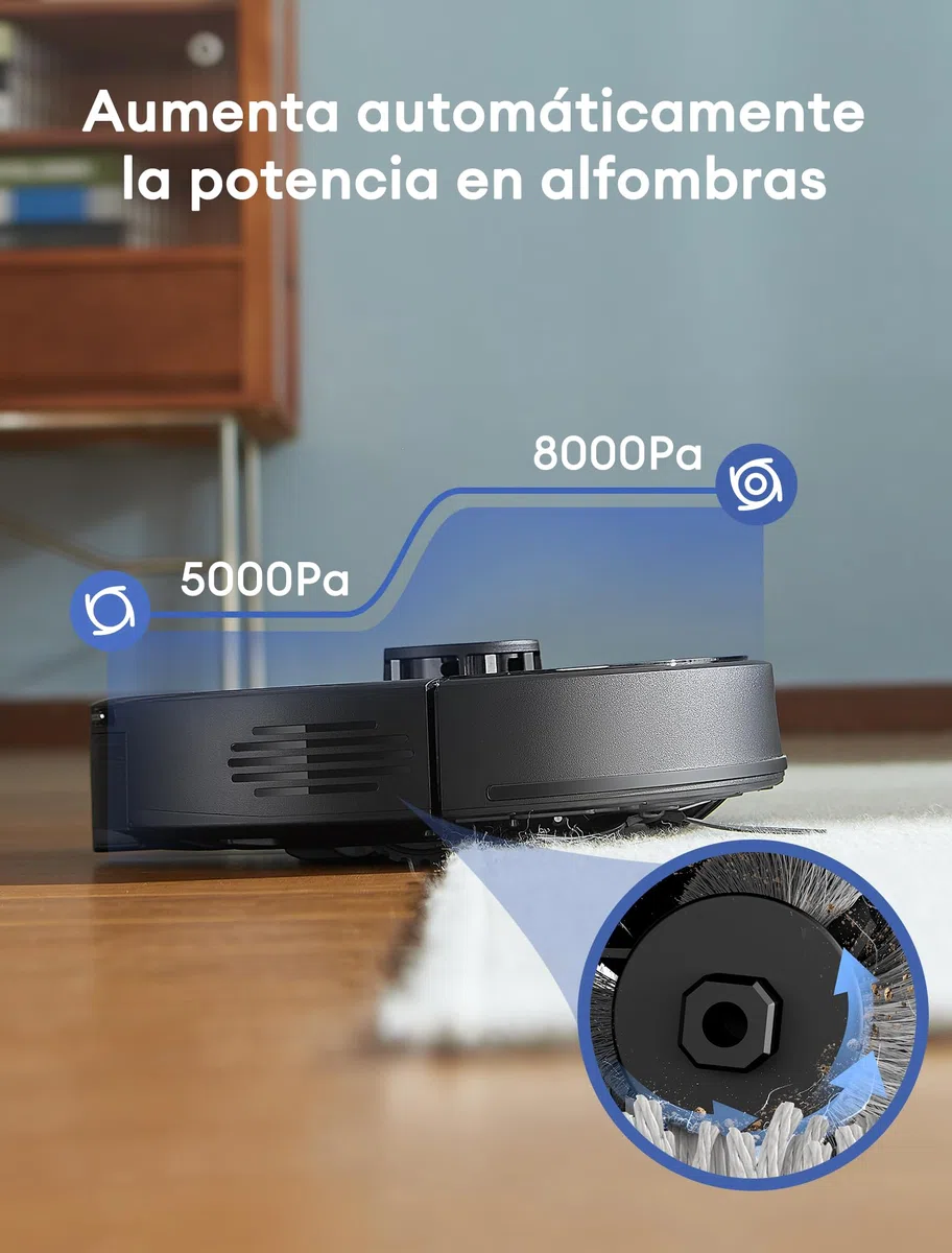 Ultenic Robot Aspirador y Fregasuelos con LIDAR, 8000PA, 180Min, Cobertura Completa 100%, Auto-Boost Alfombras, App/Voz, para Pelo de Mascotas