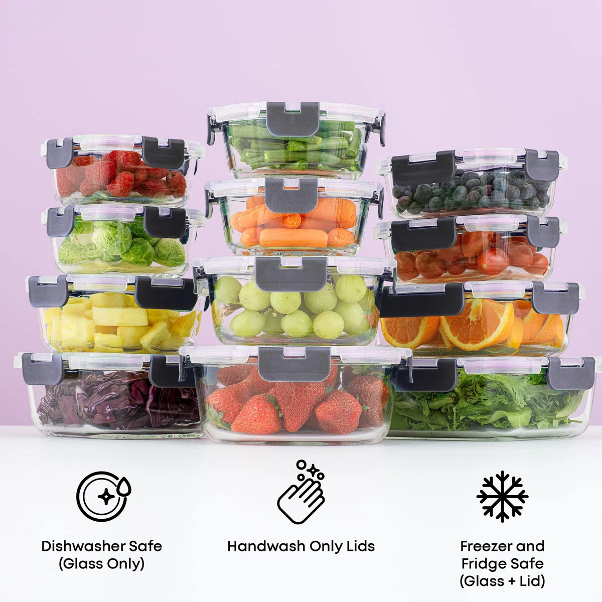 JoyJolt 24 recipientes de almacenamiento de vidrio de borosilicato con tapas, 12 recipientes herméticos/aptos para congelador, para despensa y cocina, recipiente de preparación de comidas para