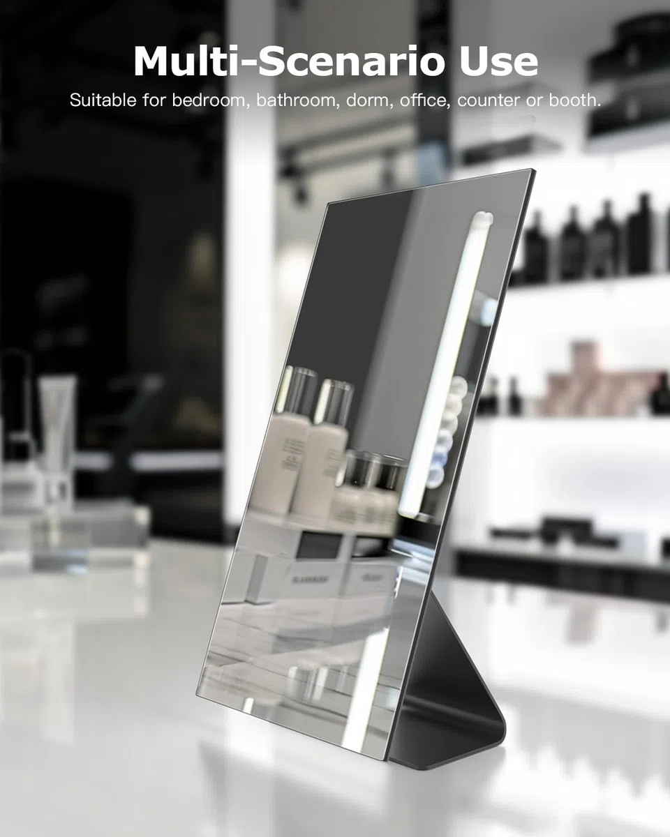 NEZZOE Espejo de maquillaje rectangular, metal negro, espejo de escritorio de 12 x 7 pulgadas, espejo de tocador de mesa para mostrador, baño, dormitorio